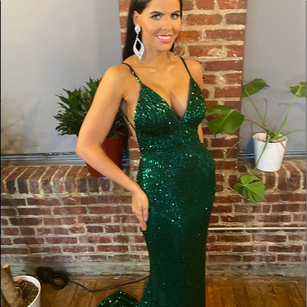 Custom Liquid Beaded Emerald Pageant Gown